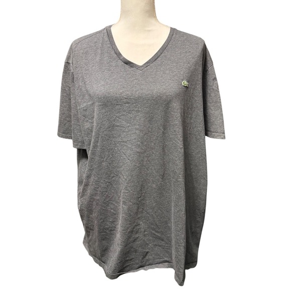 Lacoste Other - Lacoste Pima Cotton V-Neck T-Shirt 4XL Grey Regular Fit Short Sleeve Logo Tee